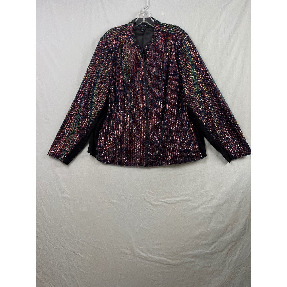 Torrid Sequin Jacket Womens 3 Multi Color Iridescent Zip Front Mock Neck Holiday